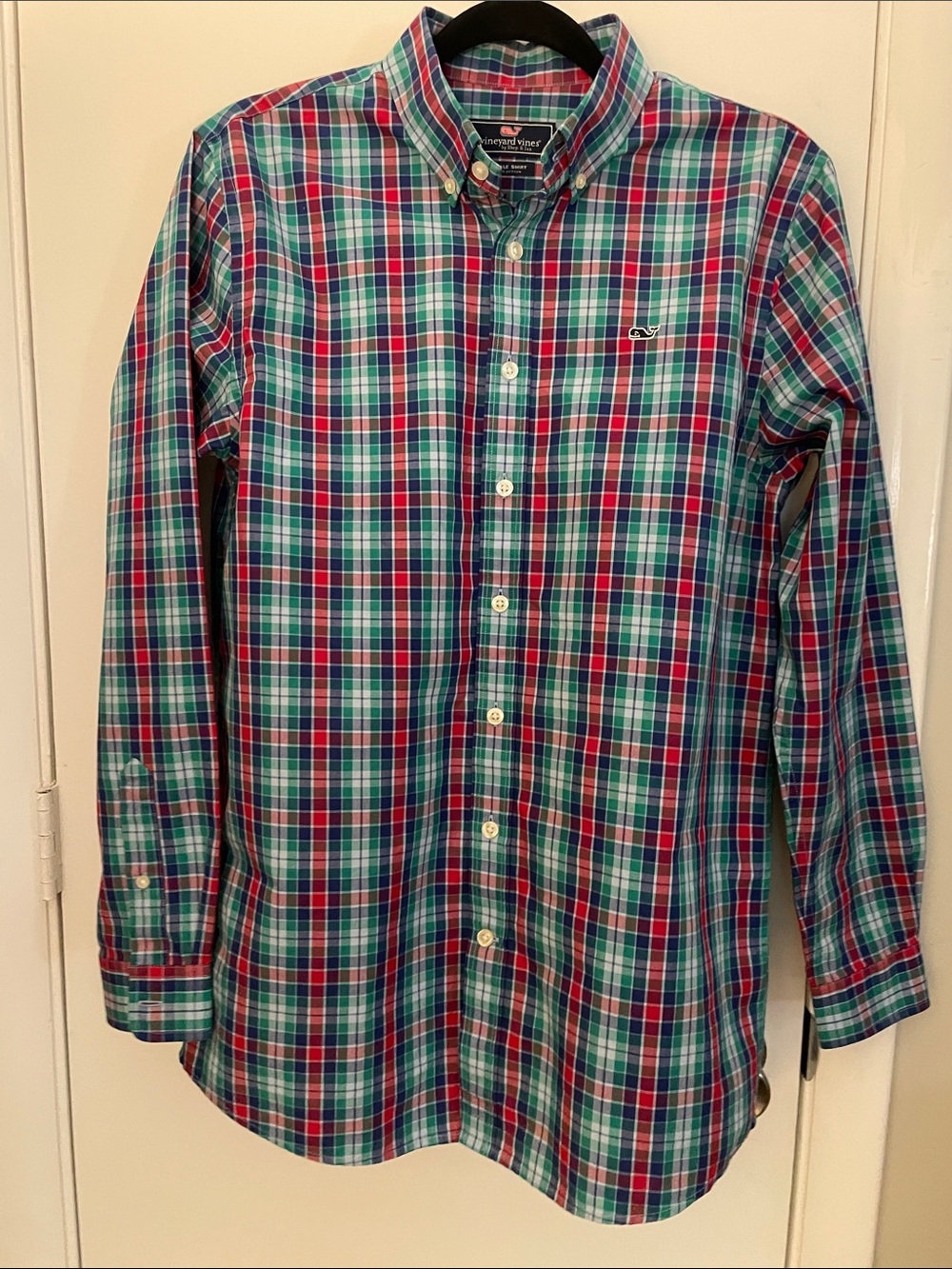 Vineyard Vines Kids Plaid Button-Down Shirt in Green, Blue & Red